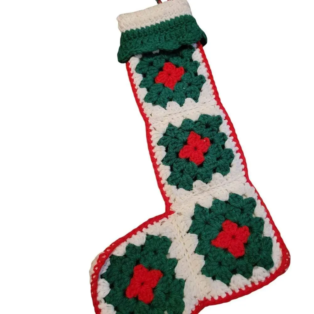 Vintage Hand Crocheted Christmas Stocking